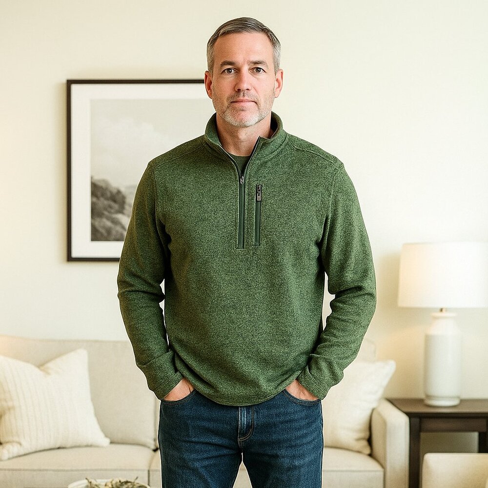 Woolrich‎ Pullover Men XL Green Quarter Zip Sweater Knit Outdoors Casual Pocket